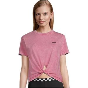 NEW! VANS Junior V Wash Front Knot Short Sleeve Cropped T-Shirt Top S Pink Wash
